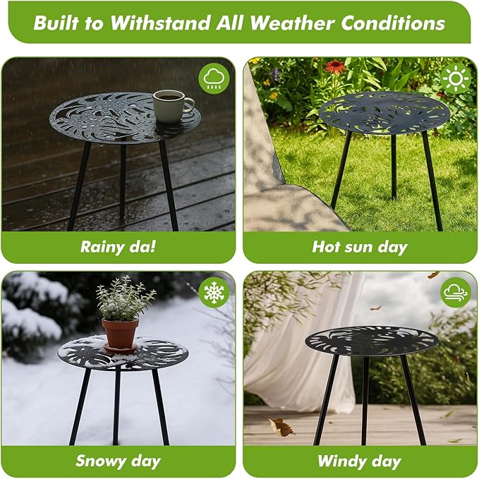 1 Pack Extra-Large Metal Outdoor Side Tables 18 Inches Outside End Table for Patio Round Accent Garden Corner Table for Small Spaces, Balcony, Porch Plant Stand Indoor