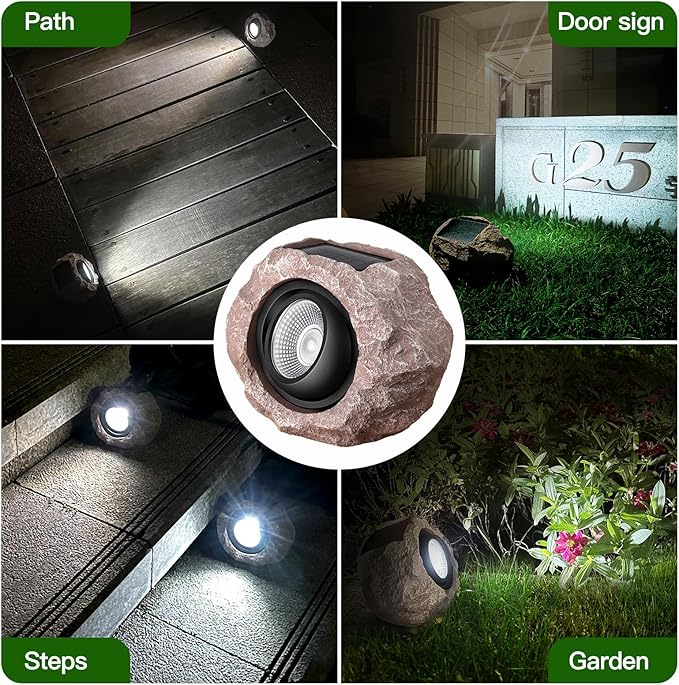 Timeflies Solar Rock Lights Outdoor 1 Pack, Bright Solar Spotlights Outdoor Waterproof, Wireless LED Rock Lights, Auto On/Off Solar Landscape Spotlights for Yard Walkway Patio Pathway Flowerbed