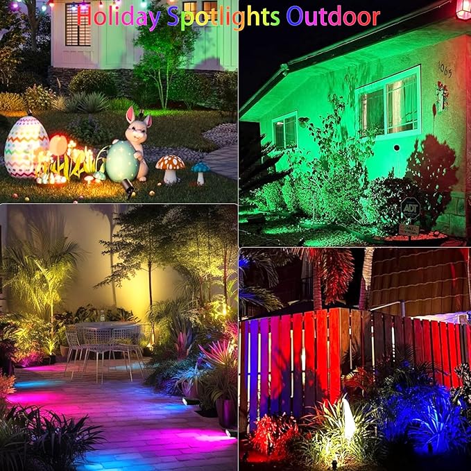 Halloween Christmas Spotlights Outdoor: RGBW Spot lights Plug in 120V Remote Control 16 Color Changing Waterproof LED Landscape Spotlights for Yard Garden Lawn Holiday Décor, 6 Pack (RGB + Warm Light)