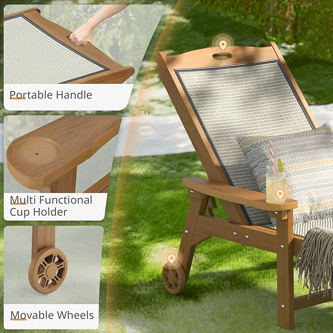 LUE BONA Chaise Lounge Chair Outdoor Set of 2, HDPS and HDPE Wicker Material, Patio Lounge Chair with Adjustable Backrest, Resin Pool Lounge Chairs with Wheels for Backyard, Poolside and Deck
