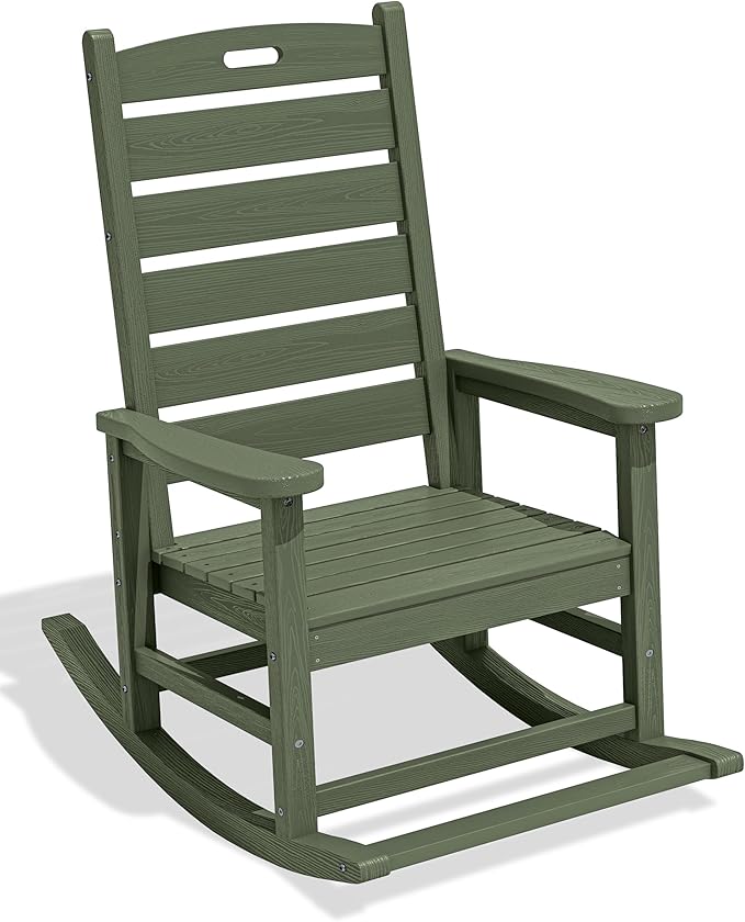 SERWALL Outdoor Rocking Chair, Oversized Rocking Chair with Footrest for Adults, HDPE All Weather Resistant Rocking Chairs for Patio, 350lbs Weight Capacity, Avocado Green