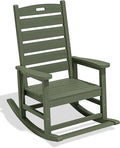 SERWALL Outdoor Rocking Chair, Oversized Rocking Chair with Footrest for Adults, HDPE All Weather Resistant Rocking Chairs for Patio, 350lbs Weight Capacity, Avocado Green