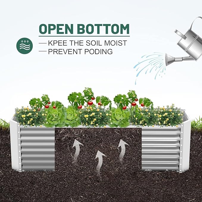 Land Guard 2 Pack 8×4×2ft Galvanized Raised Garden Bed Kit, Galvanized Planter Raised Garden Boxes Outdoor, Large Metal Raised Garden Beds for Vegetables (Silver)
