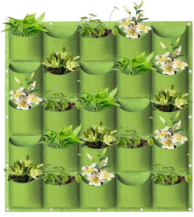 LITLANDSTAR Planter, 25 Pockets Hanging Vertical Wall Bag, Green (1.0 m × 1.0 m), Indoor-Outdoor Use