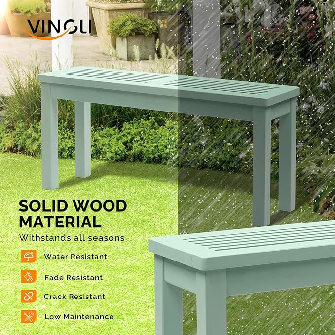 VINGLI Outdoor Wooden Bench, 40” Porch Bench Outdoor Backless Garden Bench, Small Outdoor Bench for Deck Patio Entryway (Mint Green, 40in)