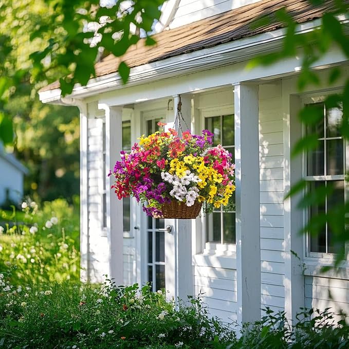 Artificial Fake Flowers for Outdoor Decoration, 16 Bundles Faux Silk Colorful UV Resistant Realistic for Outside Porch Patio Home Yard Garden Planters Pots Window Box (Mix(6 Color))