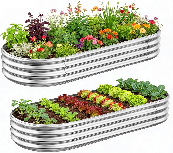GADI Metal Raised Garden Bed 2Sets Galvanized Planter Box for Vegetables, Flowers, Herbs, and Succulents
