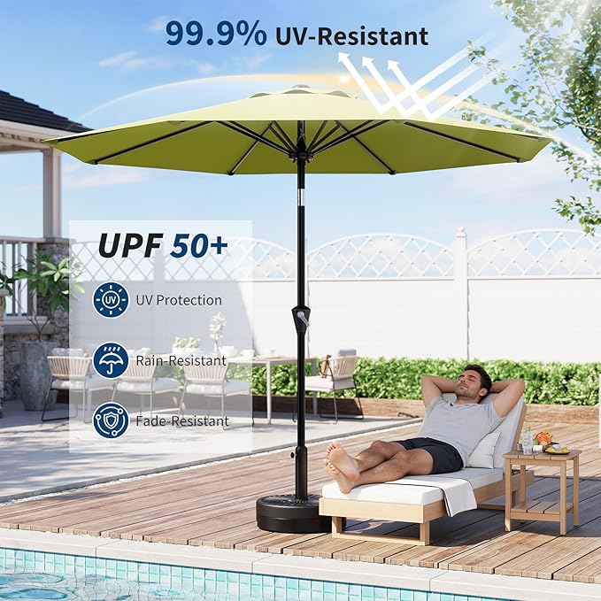 Garvee 10FT Patio Umbrella - Outdoor Table Umbrella with Smooth Crank Lift, Push Button Tilt and 8 Sturdy Ribs - Market Umbrella UV Protection Waterproof for Pool, Deck, Yard, Garden (Apple Green)