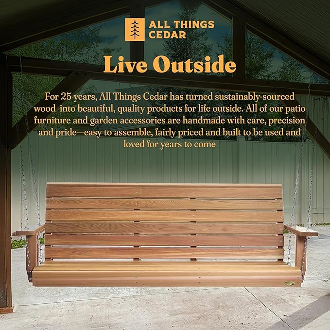 All Things Cedar Wooden Porch Swing, Outdoor Patio Furniture, 6 Foot, Natural