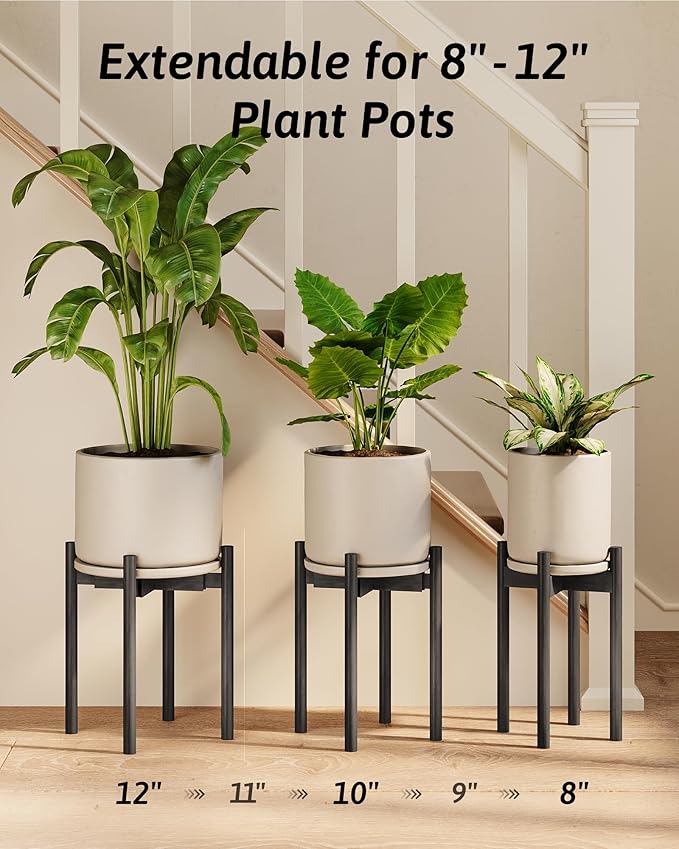 Adjustable Plant Stand Indoor, Bamboo Plant Stand Fits 8 9 10 11 12 Inches, Small Corner Planter Holder for Indoor Plants, Single Floor Plant Stands for Living Room Balcony, Black Tall