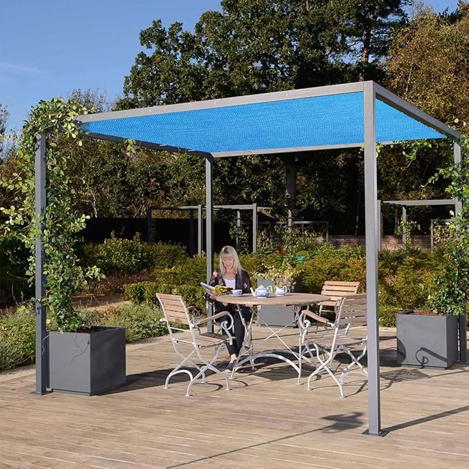 Eden's Decor Straight Flat-Edged Sun Shade Sail Rectangular 13' x 14' Blue UV-Blocking Outdoor Canopy Fabric Cloth Awning for Pergola Patio Garden Backyard Custom Size