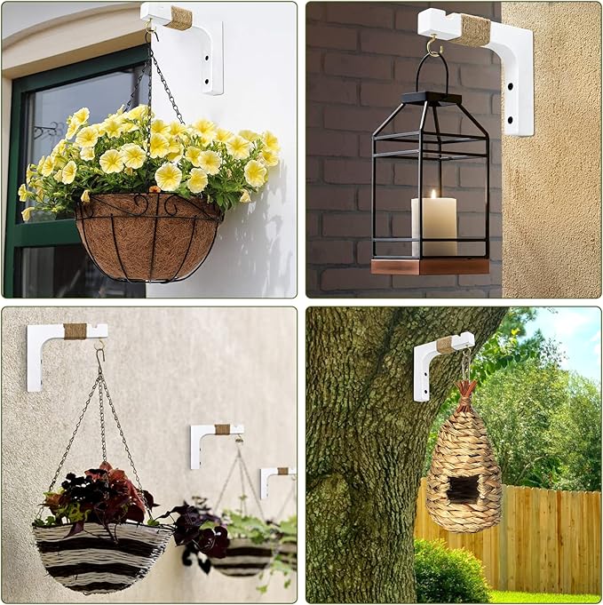 2 Pack Plant Hanger Hooks for Indoor Hanging Plants, Farmhouse Wooden Hanging Basket Wall Hooks for Outdoor Flower Pots Lanterns Wind Chime Lights Garden Decoration