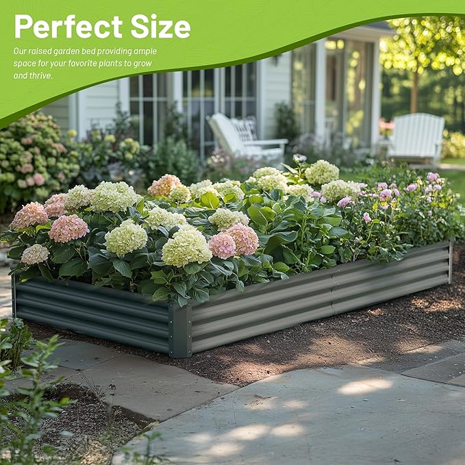 2PCS 8x4x1FT Galvanized Raised Garden Bed, Galvanized Planter Raised Garden Boxes Outdoor, Large Metal Raised Garden Beds for Vegetables-Grey