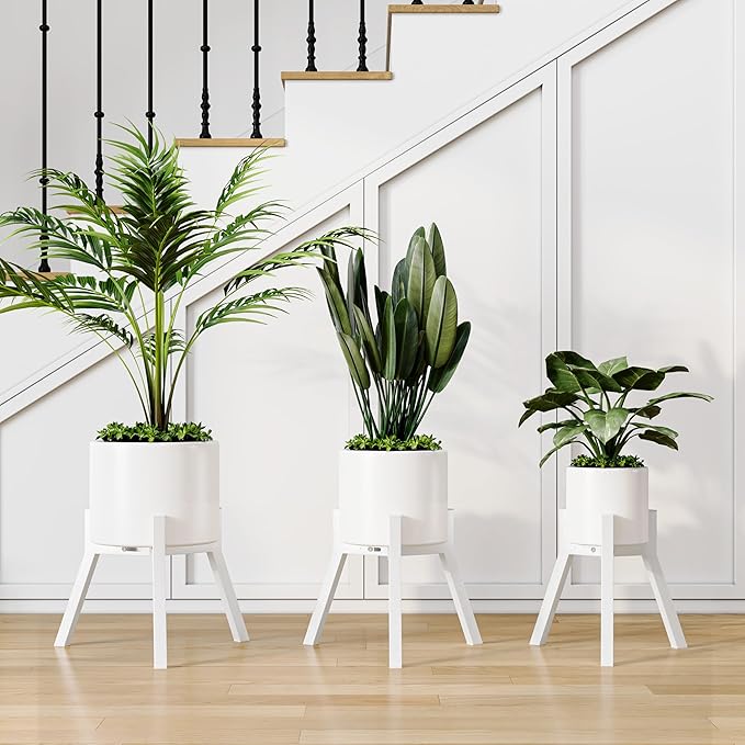 Adjustable Plant Stands Set of 2, Metal Small Plant Holder, Heavy Duty Stable Flower Holder Stand Rack for Various Pot Sizes Indoor Outdoor Corner Living Room Balcony Office White PS-007WH-2