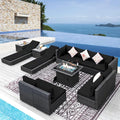 NICESOUL 13 Piece Outdoor Sectional with Fire Pit Table, All-Weather Wicker Modular Patio Furniture Set with Firepit & Chaise Lounge, Large Deep Sitting for Backyard, Deck, Grey & Black