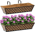 SPECILITE 24" Window Boxes Planters, Heavy Duty Metal Railing Planter Boxes, Adjustable Balcony Planters for Railing Hanging, with Coco Liner & Tool Set for Deck, Porch, and Patio Gardening (2 Pack)