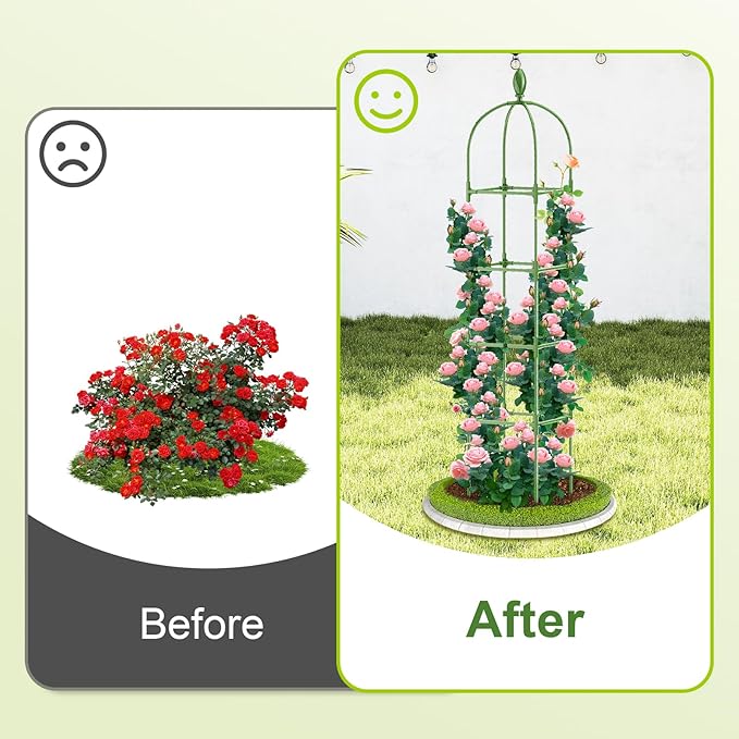 2 Pack Garden Obelisk Trellis, 70IN Tall Plant Support for Climbing Vine, Metal Covered Plastic Rustproof Heavy Duty Rose Trellis Indoor Outdoor (Green, 70 * 11.8 * 11.8IN（H*W*L）)