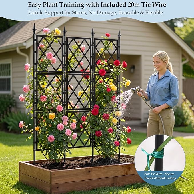 5.25FT Metal Garden Trellis for Climbing Plants Outdoor and Indoor, Black Iron Pipe Support Fence Climbing Plant Frame Wall Trellis with Garden Twist Tie for Ivy Vines Vegetable Flower