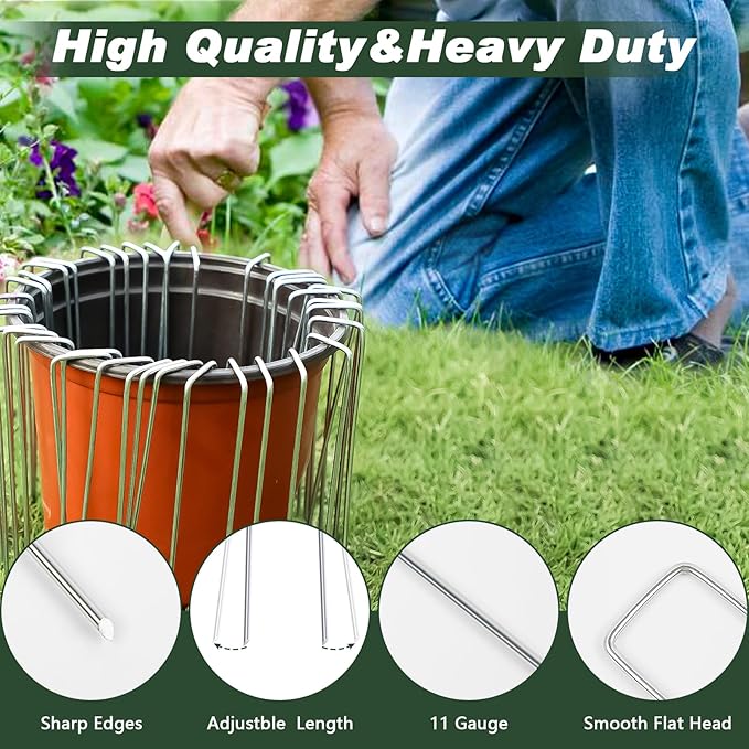 FEED GARDEN 4 Inch Hot-dip Galvanized Landscape Staples, 11 Gauge Anti-Rust Garden Stakes, 100 Pack