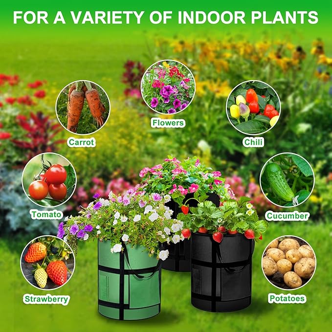 7 Gallon Potato Grow Bags with Viewing Window, 300G Nonwoven Garden Planting Pots, Heavy-Duty Surround Handles for Gardening Supplies (2Pack Grow Bags)