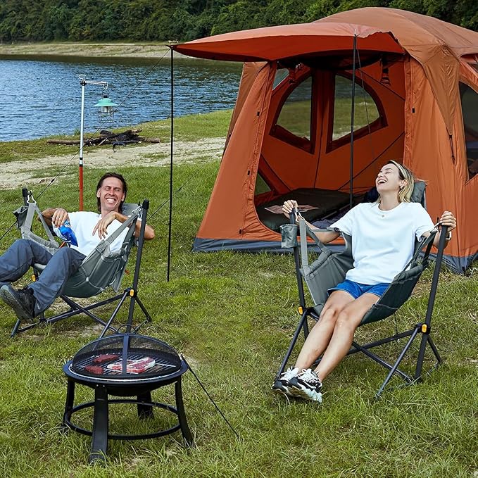 Timber Ridge Hammock Camping Chair with Adjustable Backrest, Heavy Duty Folding Hammock Chair Supports 300lbs, Portable Hammock Chair for Camping, Travelling and Patio, Grey