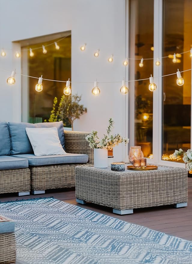 Brightown 29 Feet LED Outdoor String Lights with Shatterproof G40 Edison Bulbs, Connectable and Weatherproof Strand, Commercial Grade Patio Lights for Backyard Garden Patio Decorative, White