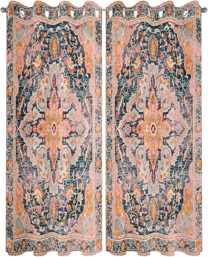 Rustic Boho Outdoor Curtains for Patio Waterproof, Grommet Privacy Curtain Drapes Weatherproof Outside Curtains for Porch GazeboPergola Cabana 2 Panel 54x95inch Ethnic Turkish Floral Geometric