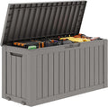 Outdoor Storage Box, Resin Deck Boxes Indoor and outdoor, Waterproof Storage Box Lockable Lid (Grey, 75 Gallon)