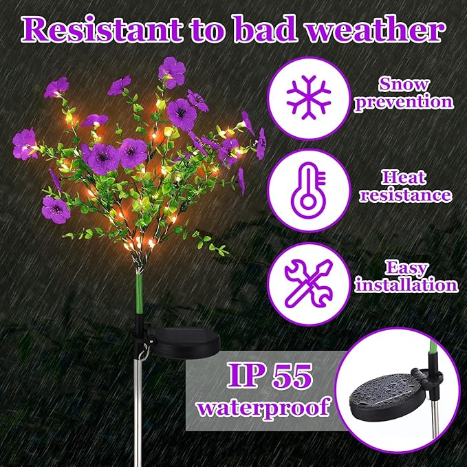 2 Pack Solar Stake Lights Outdoor Decor Waterproof Mums Artificial Flowers Solar Lights for Outdoor Garden Yard Pathway Decor (Purple,Violet)