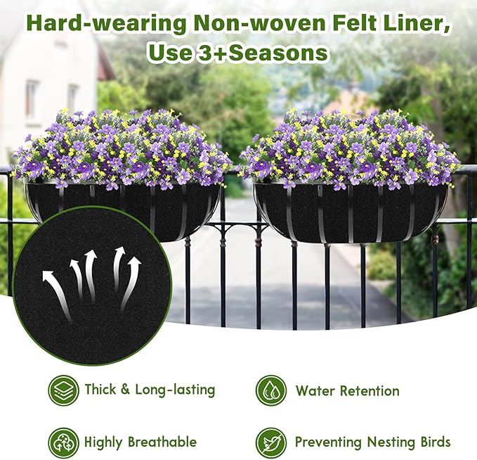 Riare 4 Pack 36 Inch Black Felt Window Box Liners- Fabric Trough Planter Basket Liners Replacement, Non-Woven Hanging Plant Liner for Wall Hanging Basket, Garden Fence Railing (Avoid Bird Nesting)