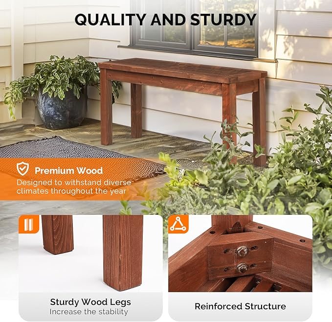 VINGLI Outdoor Wooden Bench, 40” Porch Bench Outdoor Backless Garden Bench, Small Outdoor Bench for Deck Patio Entryway