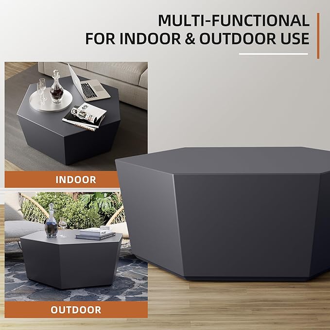 UPHA Outdoor Hexagon Coffee Table, Small Modern Minimalist Accent Tables, Low Light Concrete Center Table for Living Room, Outside Patio, Deck, 35×30.7×15, Dark Gray