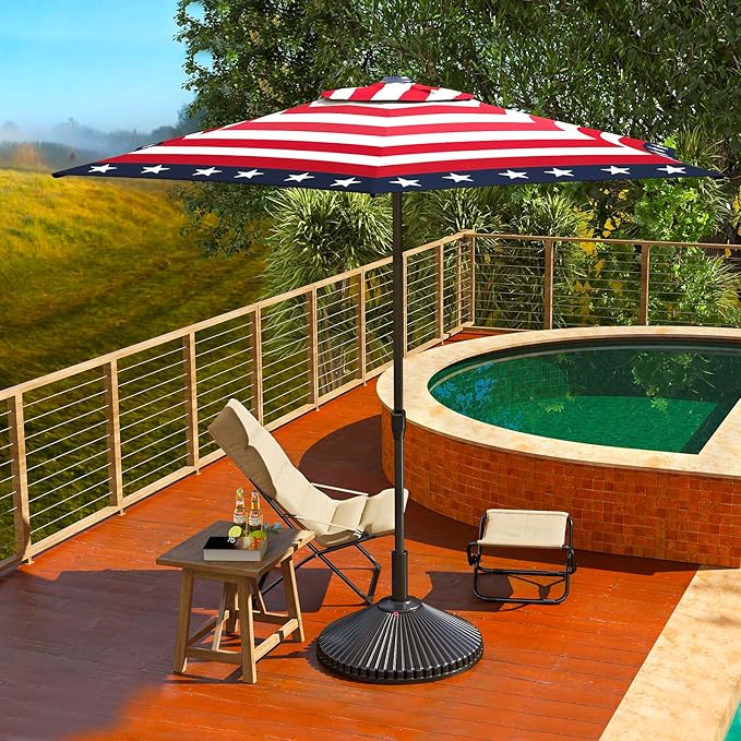 Abba Patio 9FT Lyon Outdoor Patio Umbrella Outdoor Table Umbrella with Push Button Tilt and Crank Market Umbrella 6 Sturdy Ribs UV Protection Waterproof for Garden Deck Backyard Pool, Star-Spangled