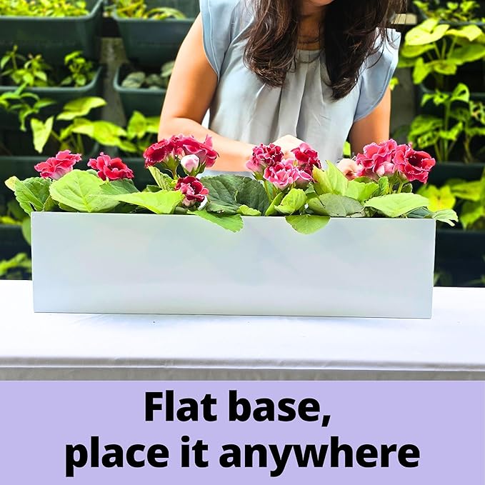 LaLaGreen Wall Planters for Outdoor Plants (36 Inch, 3 Pack) White Carbon Steel Metal Hanging Flower Pots, Long Rectangular Wall Mount Window Box Planters for Succulents, Fence, Deck Home Garden Decor