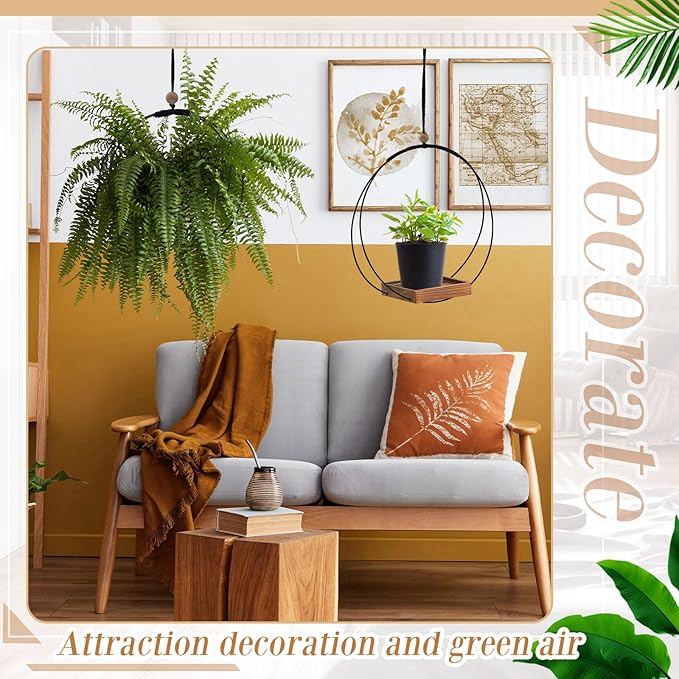 Geelin 2 Pack Plant Hanger with Wood Base Hanging Window Planter Boho Macrame Hanging Plant Holders for Window Indoor Outdoor Room Ceiling Home Decorations (Brown)