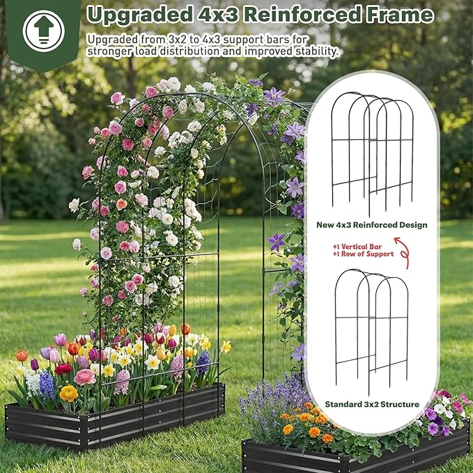 DTIG Galvanized Raised Garden Bed with Trellis, 6×3×1 FT 2 Pack Outdoor Garden Bed, Upgraded 4×3 Support, Brown