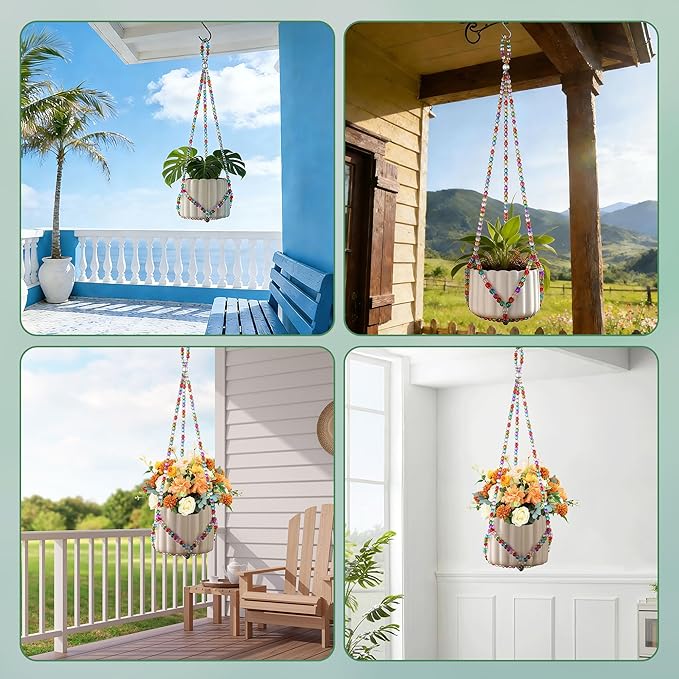 1Pack Glass Beaded Plant Hanger Indoor,Rainbows Hanging Planters for Outdoor Plants,Colored Macrame Plant Hanger,Boho Handmade Farmhouse Rustic Decor,17 Inch(Pot Not Included)