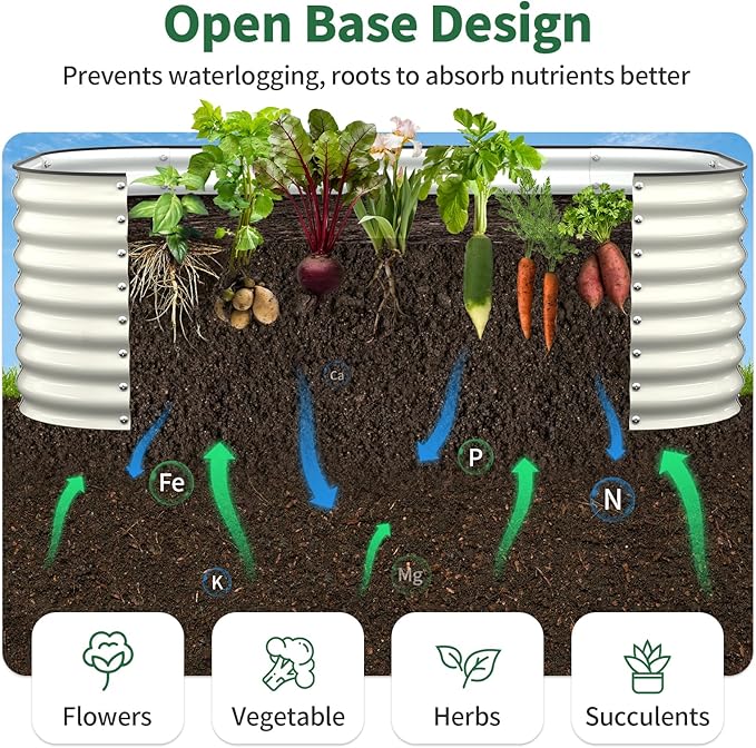 Kesfitt Raised Garden Bed Outdoor, Galvanized Steel Metal Raised Bed Planter for Vegetables, 24-Inch Deep Open Bottom Backyard Garden Bed 6x3x2 ft, Pearl White