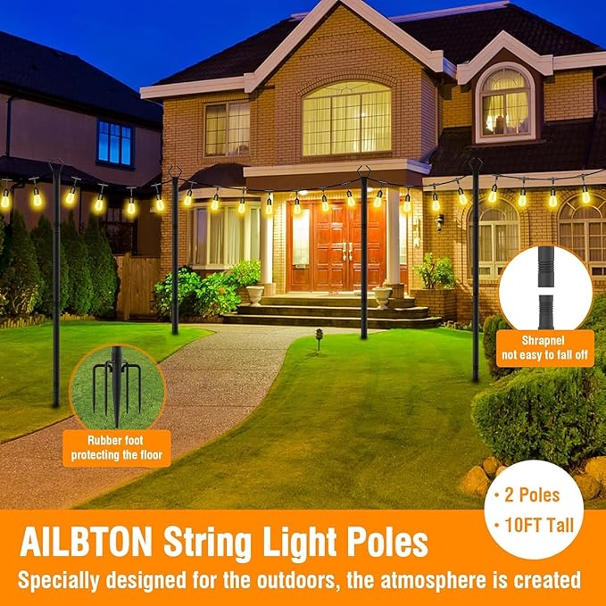 AILBTON 4 Pack 2.8Ft String Light Poles,Light Poles for Outside String Lights,Outdoor Light Poles with Fence Bracket,Metal Pole Stand for Patio,Backyard,Deck