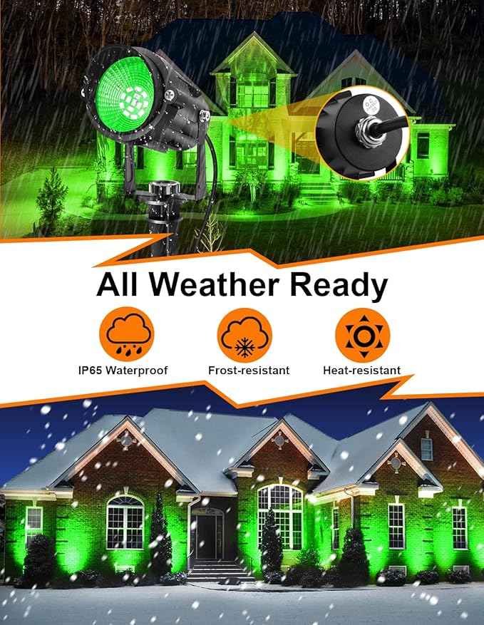 Green LED Spot Lights Outdoor, 14 LED Landscape Lighting with US Plug, IP65 Waterproof Spotlights for Tree Yard Garden Pathway Flag St. Patrick's Day Halloween Christmas Decor 2 Pack