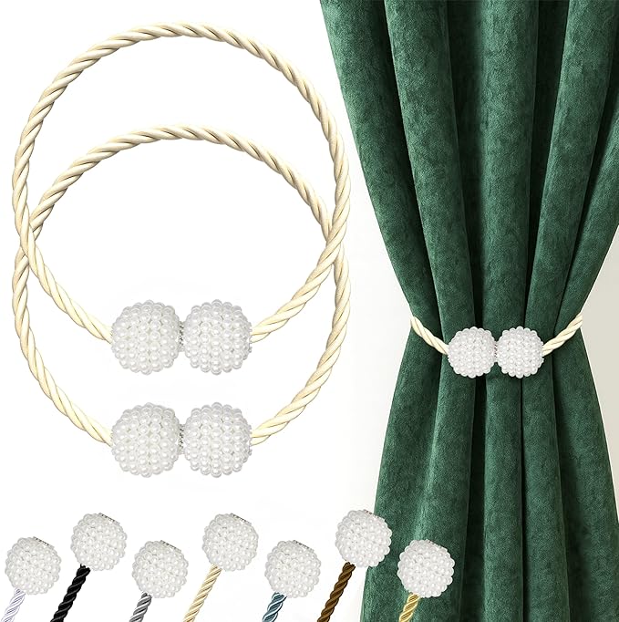 Hion Magnetic Curtain Tiebacks Beige 2pcs, Curtain Tiebacks Buckles Holdbacks Holders Hooks Clip for Home Bedroom Office Decorative Curtain
