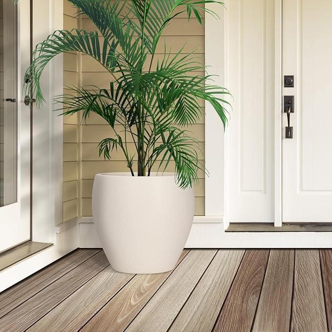 Plant Pots 17.5/14.8/12.2 inch Set of 3, Flower Pots with Drainage Holes, Large Planters for Indoor Outdoor Garden Plants and Flowers. (Light Beige)