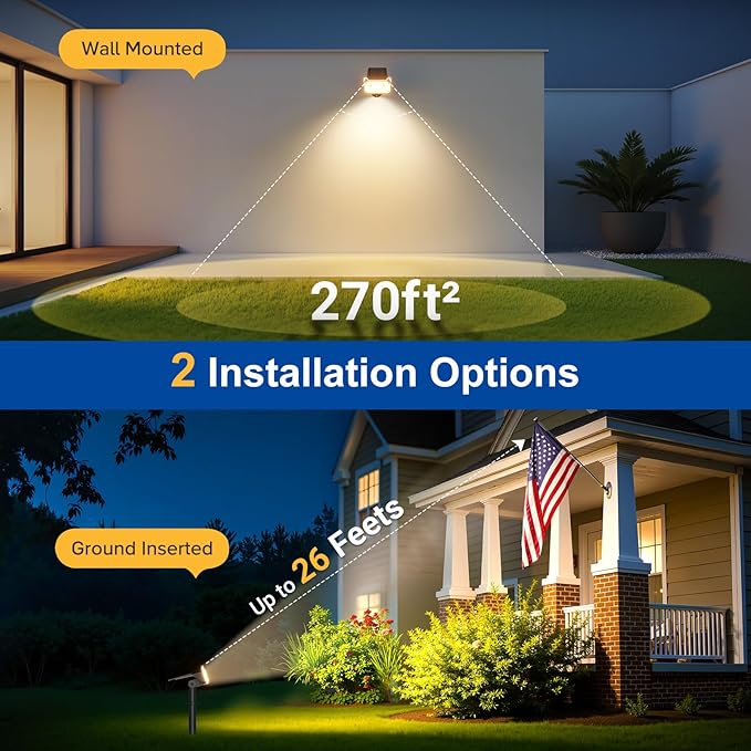 LETMY Solar Spot Lights Outdoor Waterproof with Bigger LED, 6 Pack 135°Adjustable Solar Lights Outdoor, 2-in-1 Wall Lights & 2 Modes Landscape Spotlights for Tree Yard Pathway Garden Decor(Warm White)