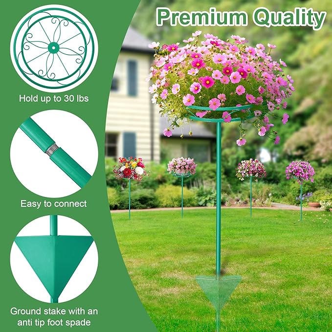 Tellingyou 2 Pack Adjustable Outdoor Flower Pot Stand, Metal Outdoor Plant Stands, Spring Summer Versatile Plant Stand Garden Stake for Display Plants, Elegant Solution for Landscaping Decor (Green)