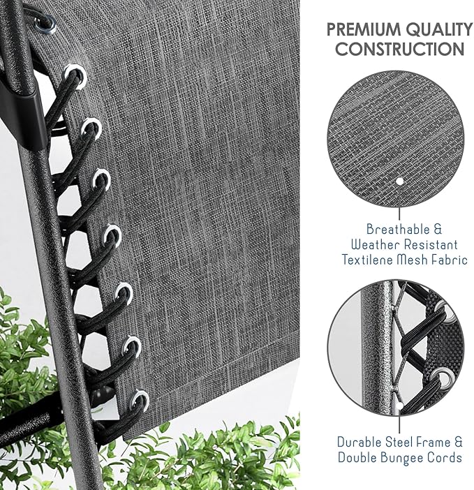 Nestl Zero Gravity Chairs Set of 6, Patio Lounge Chair Outdoor with Pillows & Cup Holder Trays, Adjustable Steel Mesh Reclining Camping Chair, Folding Patio Lawn Chair for Deck, Beach, Yard - Grey