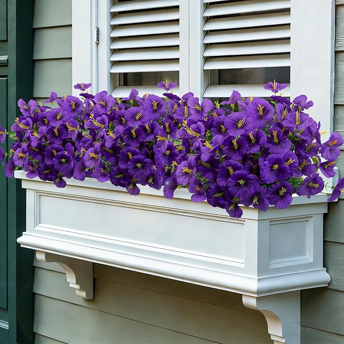 12 Bundles Artificial Pansy Flowers for Outdoor, Faux Silk Pansies Spring Flowers Outside for Planter Front Door Porch Yard Patio Window Box Home Decor (Purple)