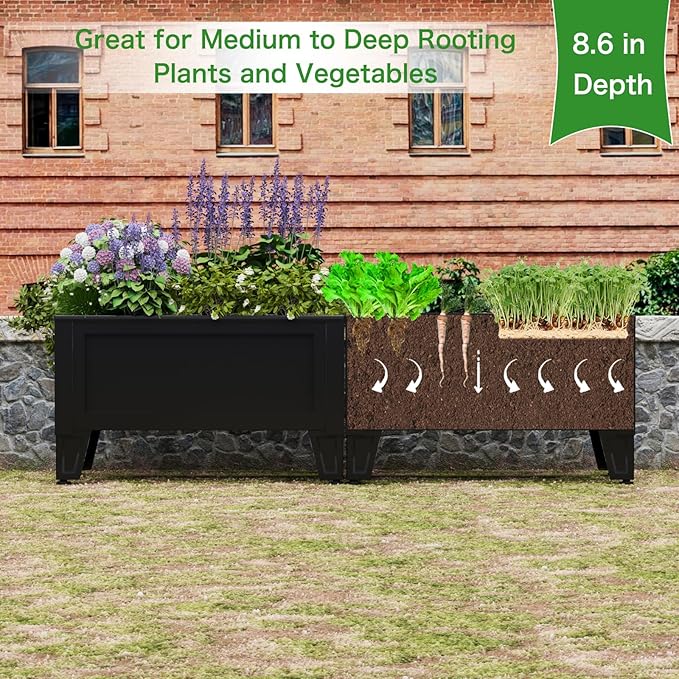 Elevated Metal Planter Box Stand Heavy Duty Raised Garden Bed for Vegetables Flowers Herbs Indoor Outdoor Use, Charcoal