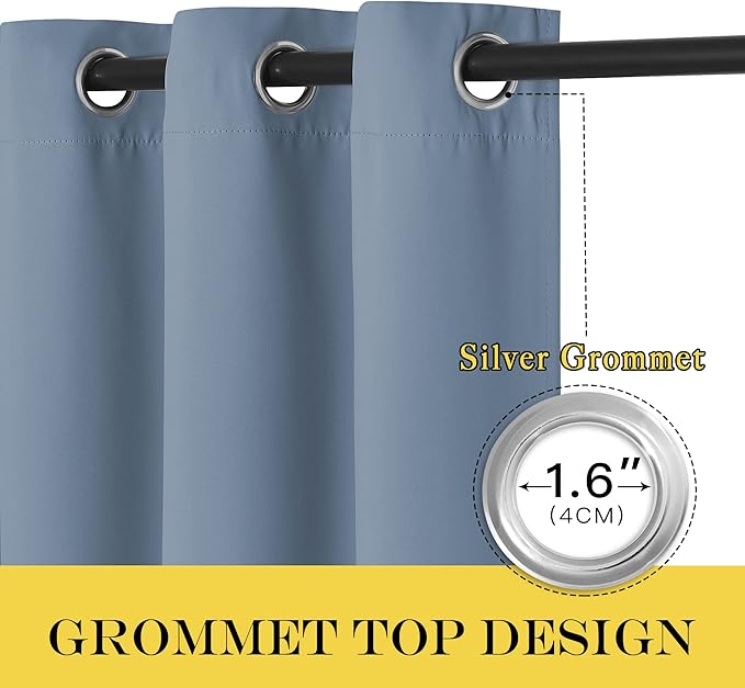 NICETOWN Stone Blue Blackout Curtains 72 inches Long, Grommet Privacy Window Treatment Thermal Insulated Room Darkening Sliding Glass Door Drape for Bedroom Living Room, 1 Panel, W100 x L72