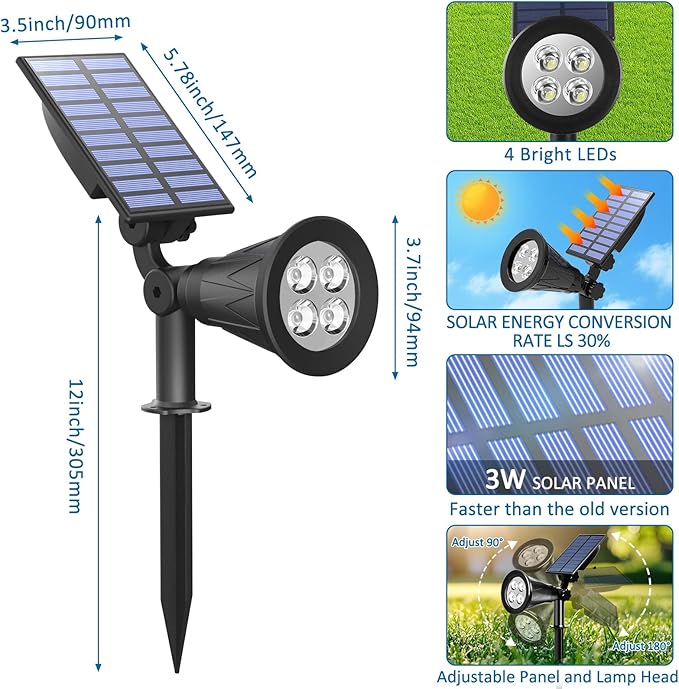 T-SUNUS Christmas Solar Landscape Spotlights Outdoor IP65 Waterproof Blue Spot Lights Outside Auto On/Off Yard Lighting 2 Modes for Tree Driveway Garden Flag Pond Pool Statue Backyard Halloween 4 Pack