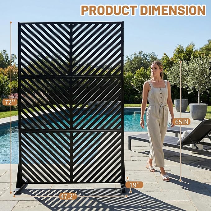 VINGLI Privacy Fence Panels, 72H’’ x 47W’’ Metal Privacy Screen Freestanding, Decorative Privacy Panels for Patio Garden Pool, Outdoor & Indoor (Diagonal Stripe)